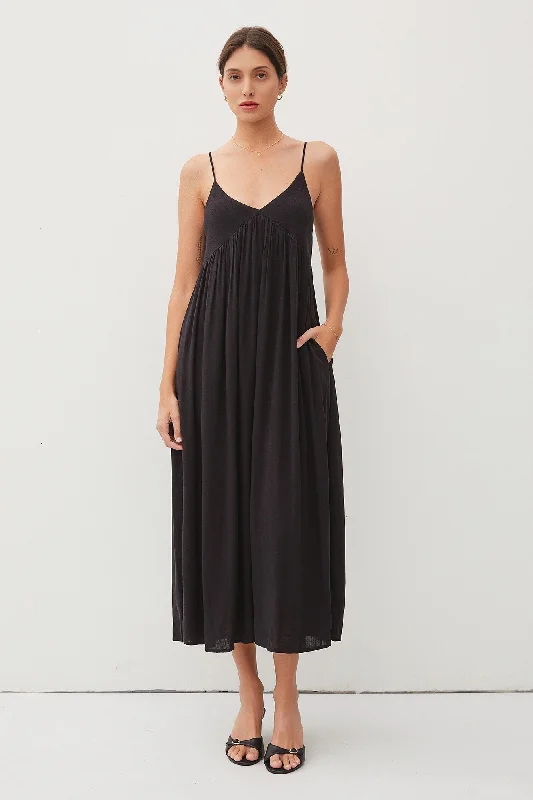 Black Sleeveless V-Neck Midi Dress