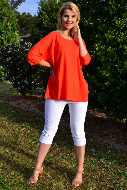 Bright Orange Sloping Sleeve Tunic Top