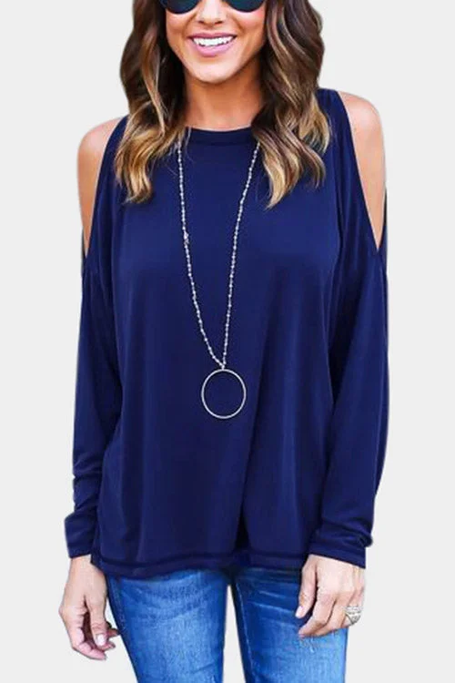 Custom V-Neck Long Sleeve Backless Blue T-Shirts