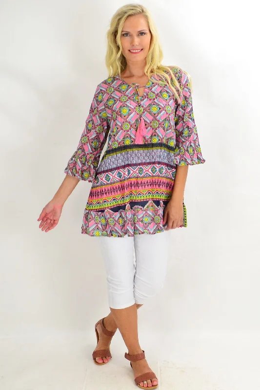 Diamond Mandela Ruffle Sleeve Tunic Top