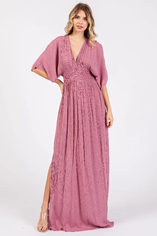 Mauve Lightweight Deep V-Neck Maxi Dress