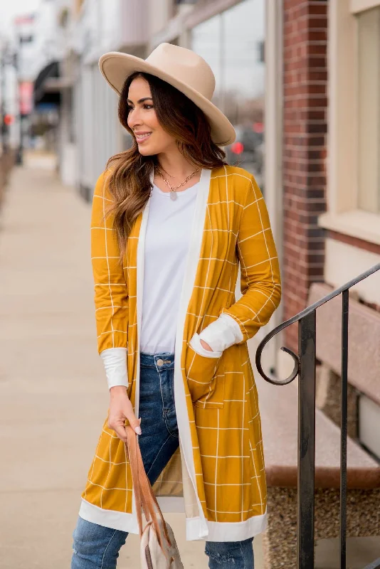 Grid Trimmed Tunic Cardigan