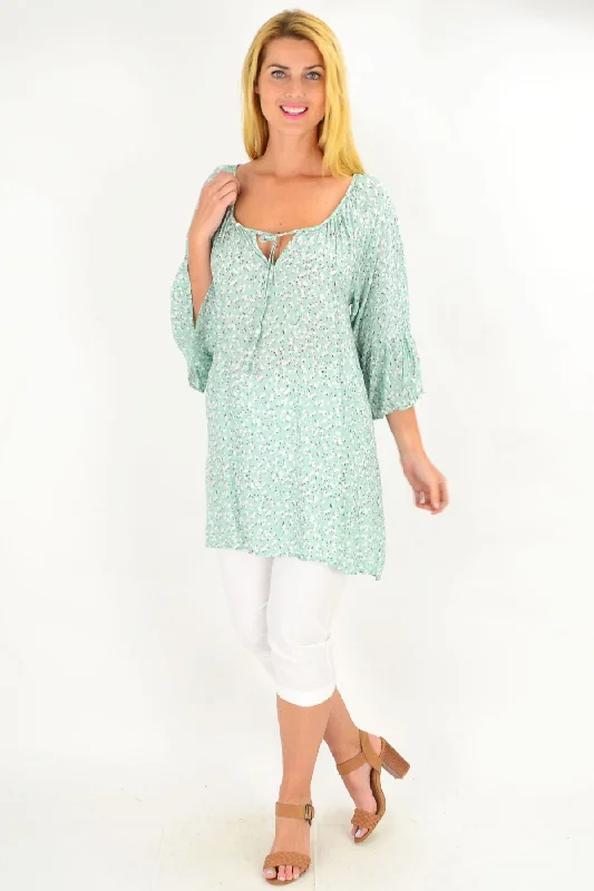 Sage Green Spots & Dots Crinkle Tunic Top