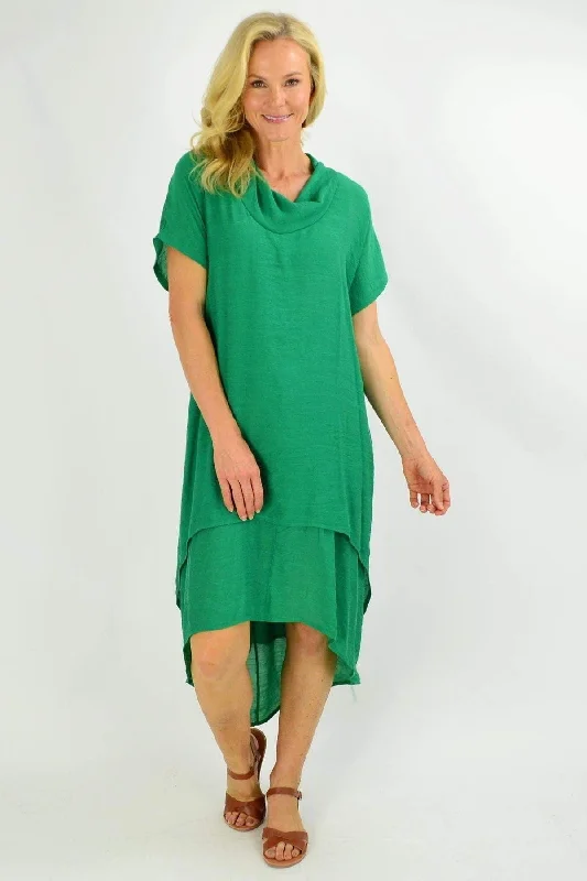 Green Cowl Neck Tunic Dress