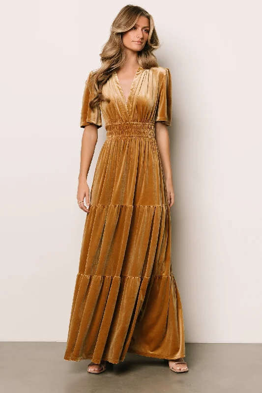 Artemis Velvet Maxi Dress | Dark Gold