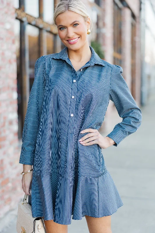 Share Your Story Navy Striped Shirt Dress