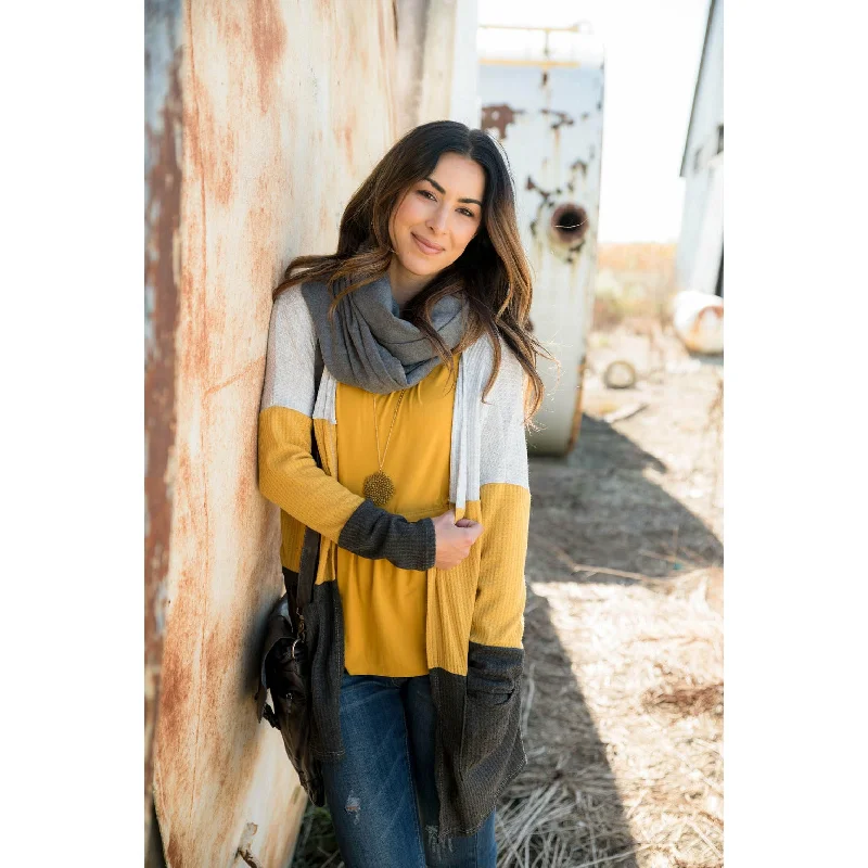 Mustard/Grey Blocked Cardigan