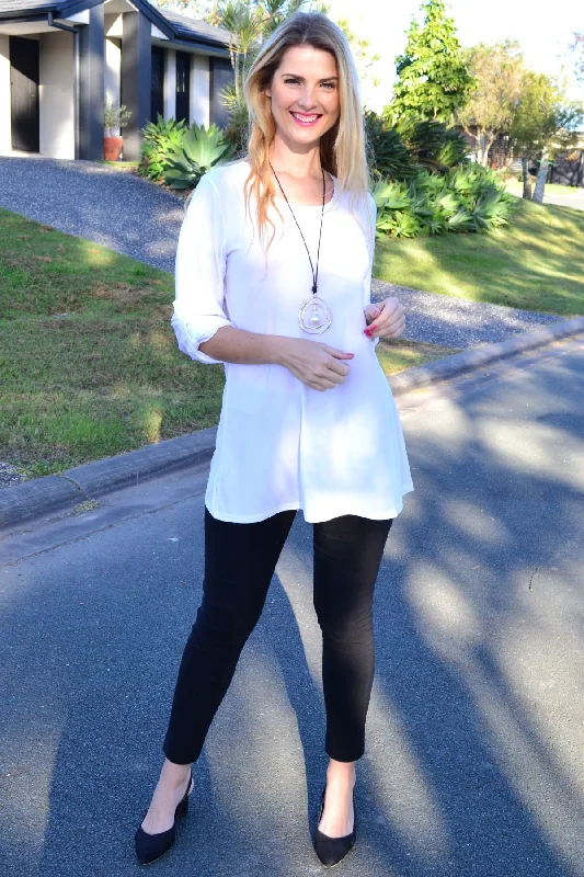 White Button Up Long Sleeve Basic Tunic