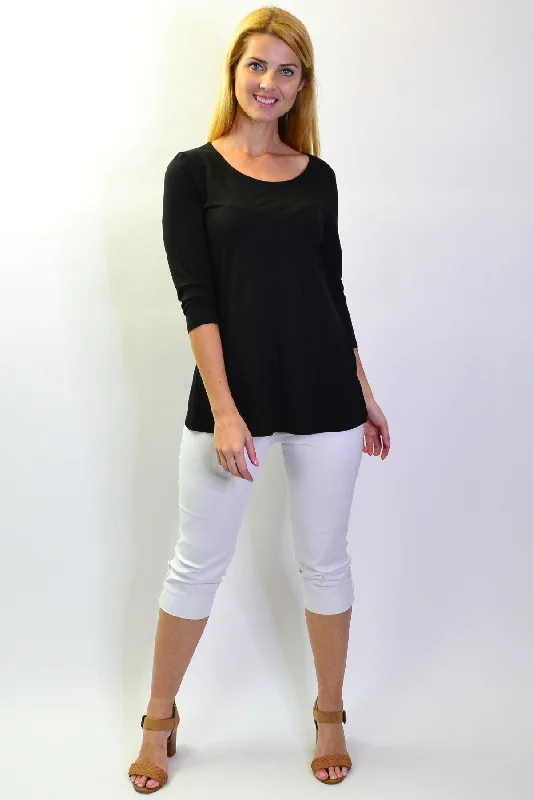 Black Basic Bamboo 3/4 Sleeve Jersey Tunic Top