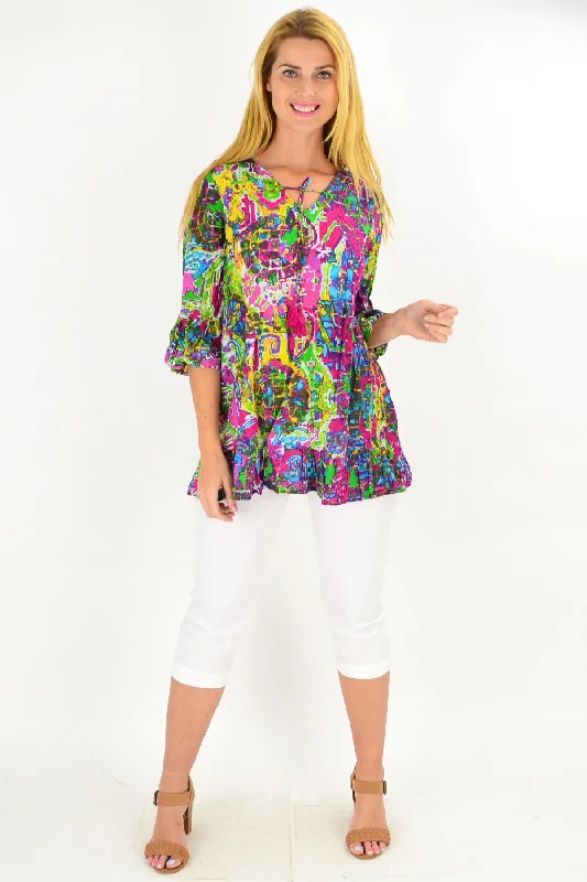 Holi Ruffle Sleeve Tunic Top