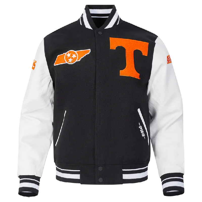 NCAA UNIVERSITY OF TENNESSEE CLASSIC MEN'S RIB WOOL VARSITY JACKET (BLACK/WHITE)