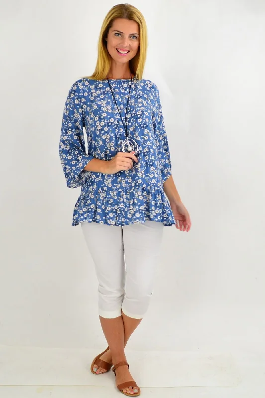 Blue White Floral Tunic Blouse