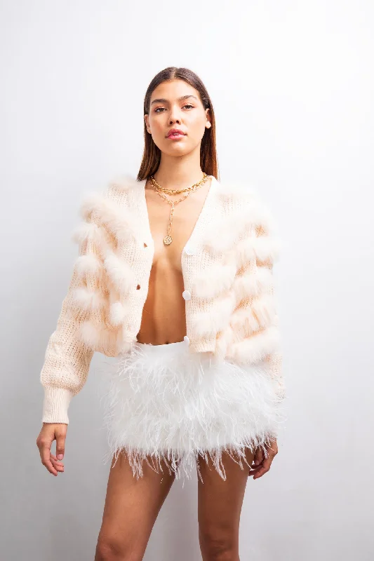 Honey Pot fur and wool cardigan in Beige