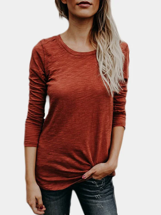 Custom Round Neck Plain Long Sleeve Rust T-Shirts