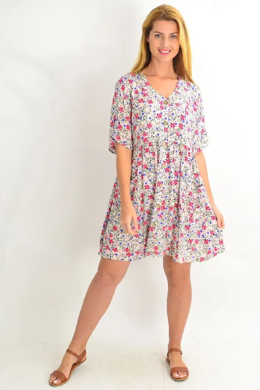 White Coconut Button Pocket Tunic Dress