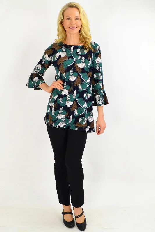 Green Floral Boat Neck Tunic Top