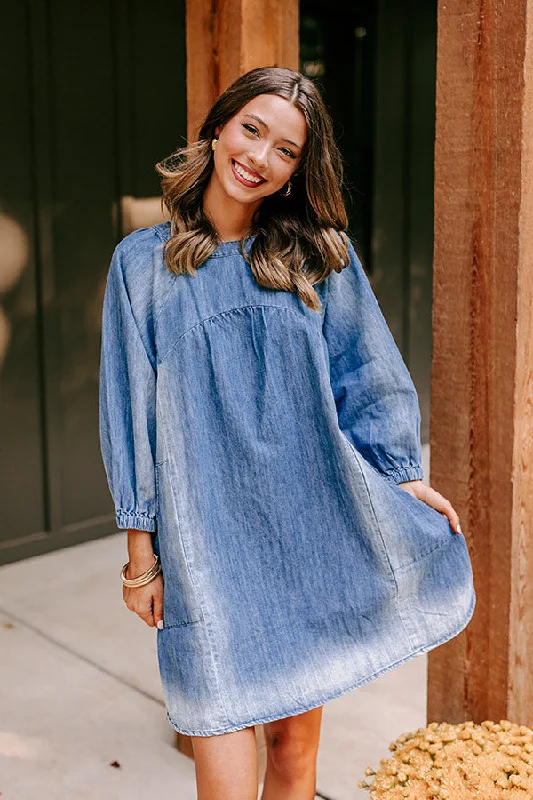 Loving Smiles Denim Mini Dress in Medium Wash