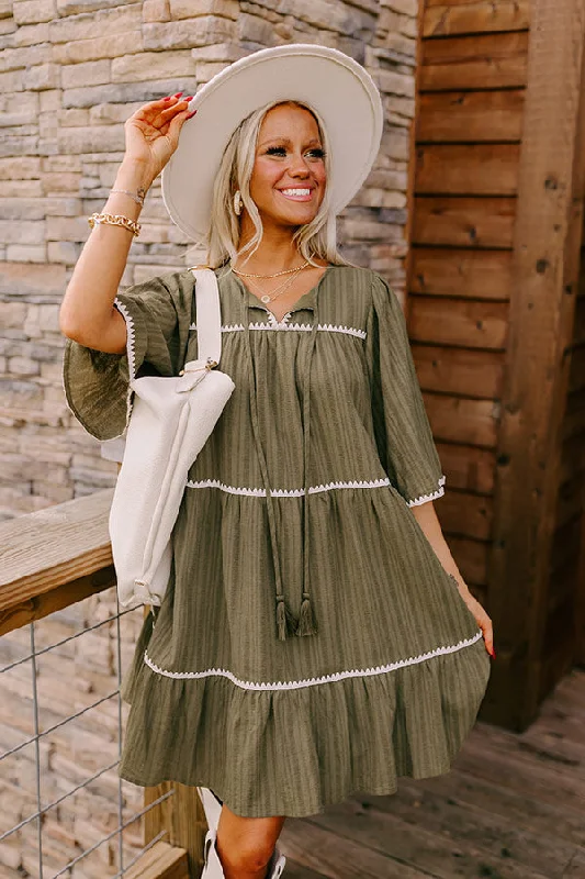 Simply Lovely Tiered Mini Dress in Olive