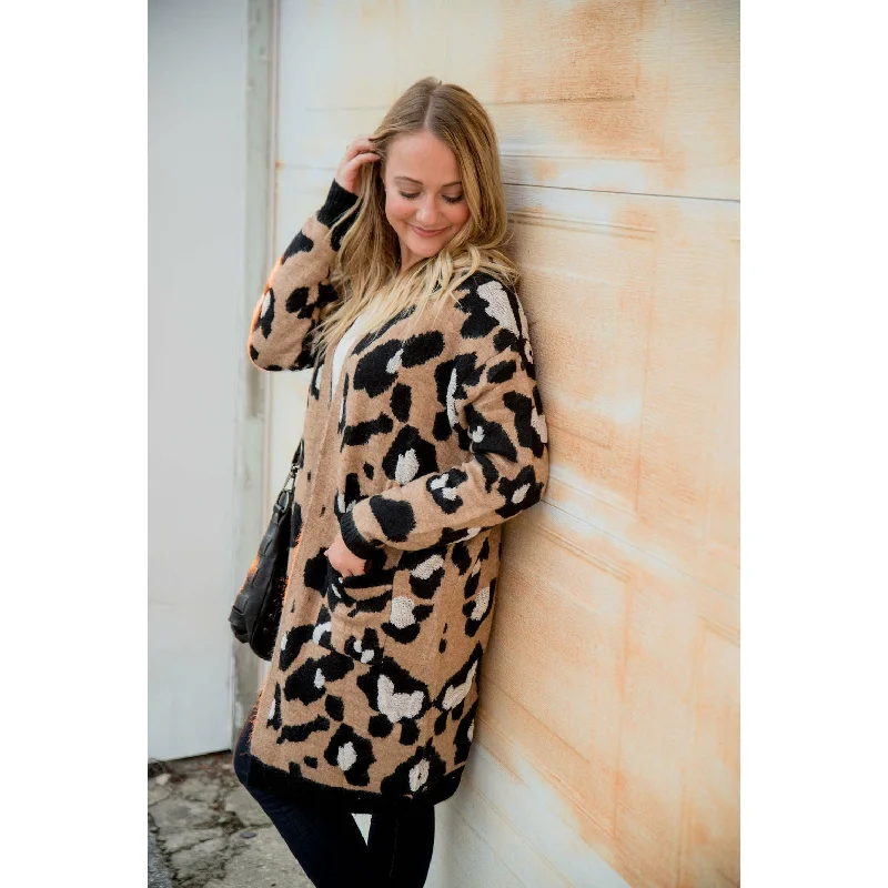 Leopard Solid Trim Cardigan