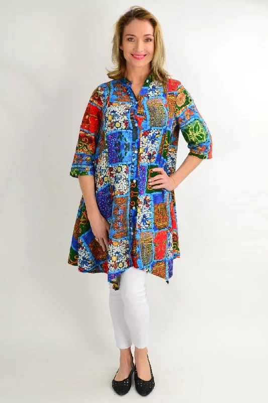 Bright Patch Stand Collar Long Shirt