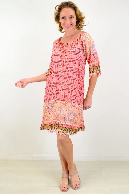 Pink Star Fish Crinkle Tunic Dress