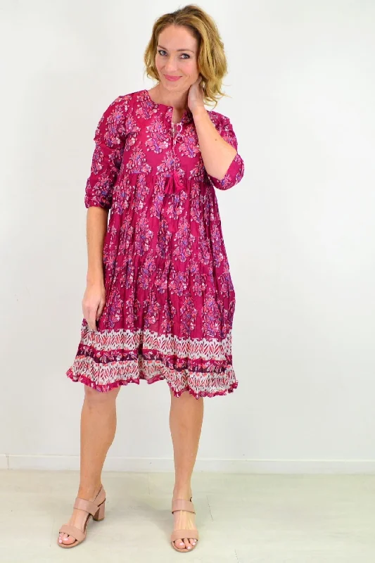 Pretty Plum Tie Neck Tunic Dress