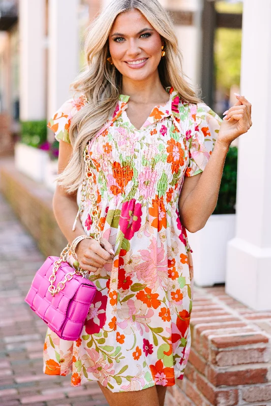 Keep'em Talking Cream White Floral Dress