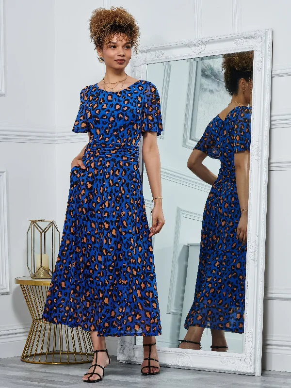 Dorothy 3/4 Sleeve Maxi Dress, Blue Animal