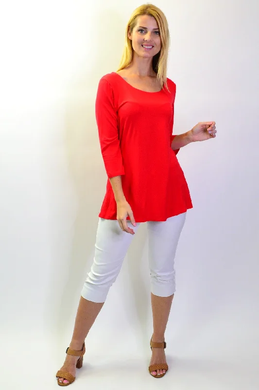 Red Basic Bamboo 3/4 Sleeve Jersey Tunic Top