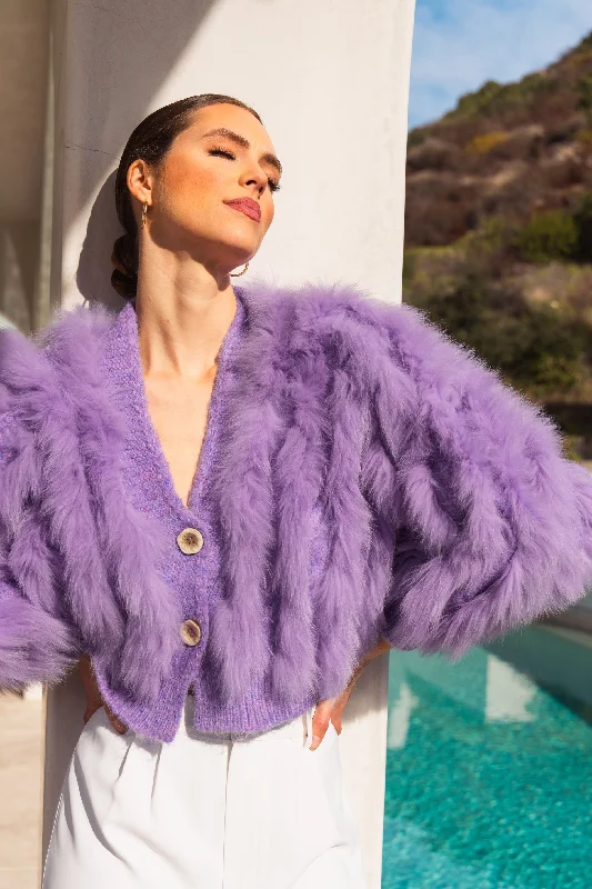 The Furry Fox Cardigan in Lilac