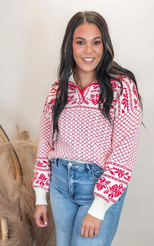 Snowflake Button-Up Turtleneck Winter Sweater