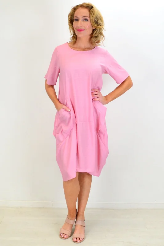 Pink Big Pocket Shift Tunic Dress