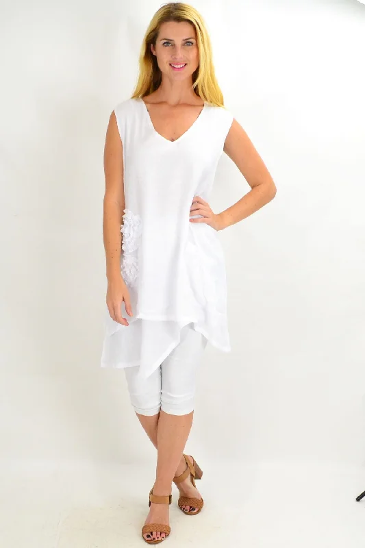 White Applique Sleeveless Tunic Top