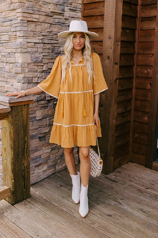 Simply Lovely Tiered Mini Dress in Mustard