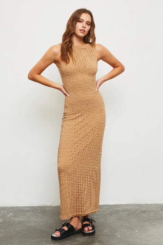 Taupe Fish Net Knit Dress