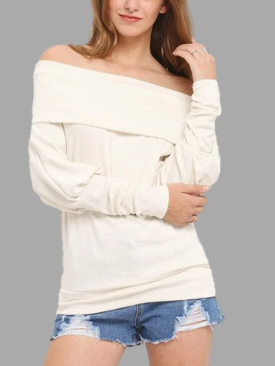 Custom Off The Shoulder Long Sleeve White Fashion Tee