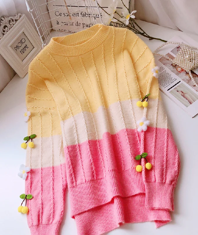 Lovely flowers long sleeve sweater  083