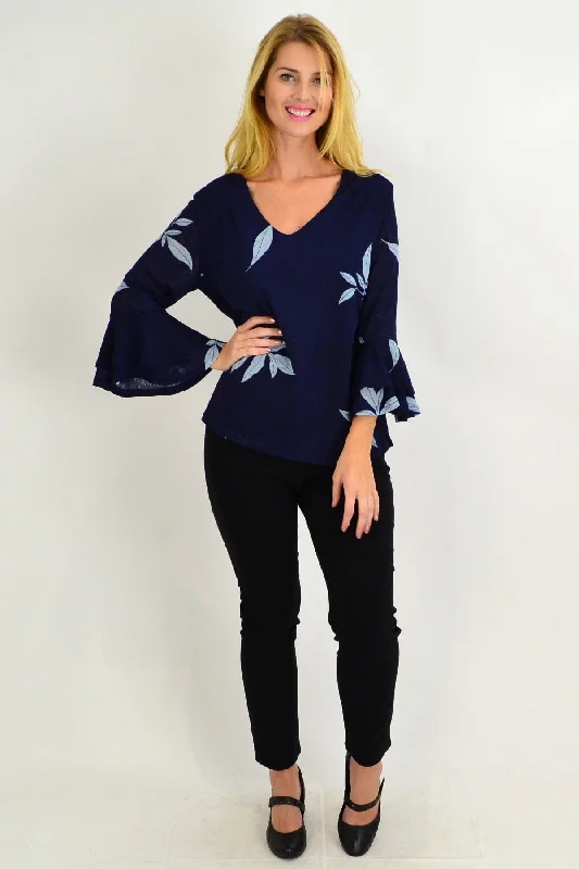 Spanish Leaf Bell Sleeve Tunic Blouse