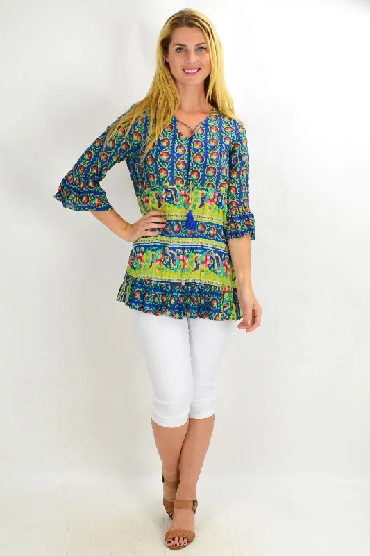 Floral Lantern Ruffle Sleeve Tunic Top