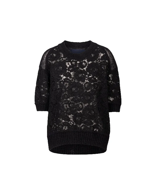 BOUSSOLE Lace Jacquard Short Sleeve Pullover