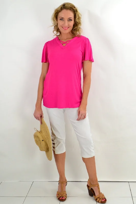 Pink Diamond Flutter Sleeve Tunic Tee