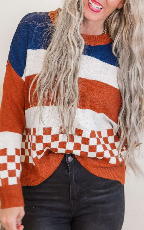 Navy Colorblock Checkerboard Sweater - Final Sale