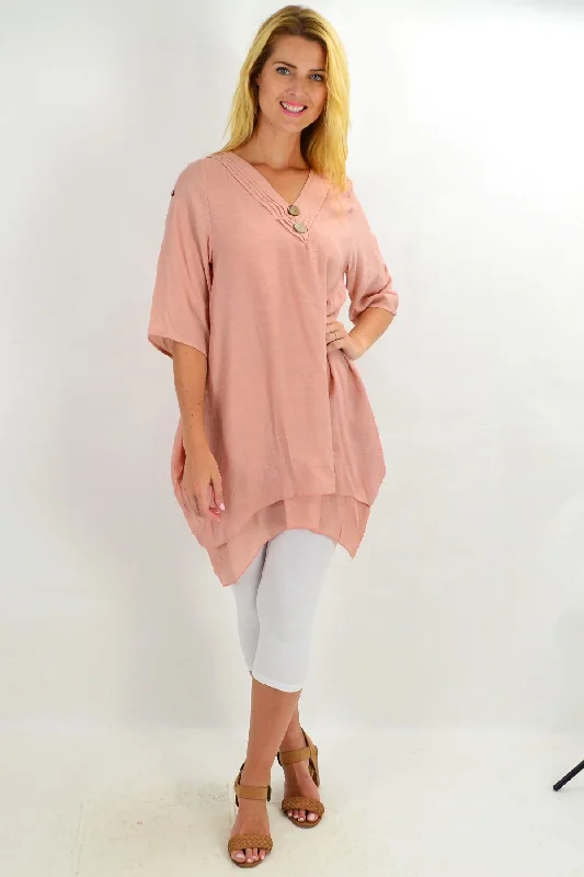 Blush Coconut Button Short Sleeve Tunic Top