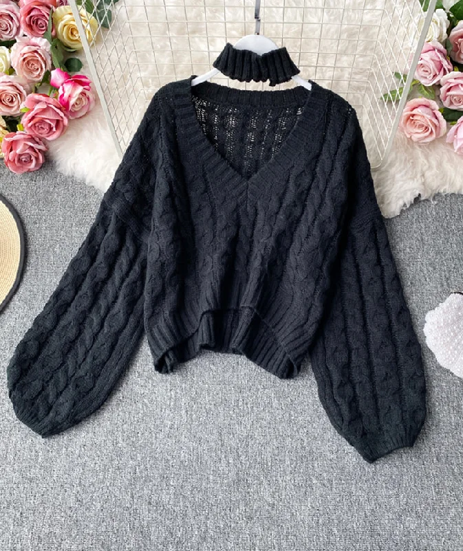 Cute v neck long sleeve sweater  104