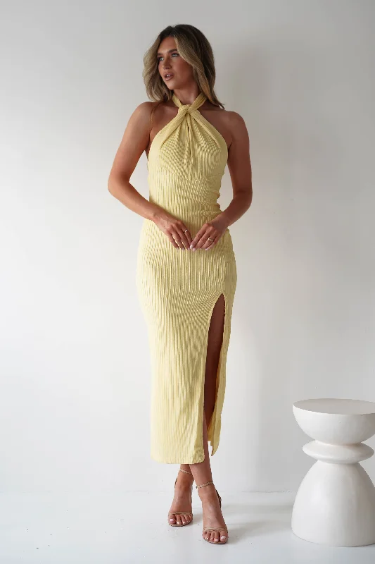 Bernice Ribbed Midaxi Dress | Yellow