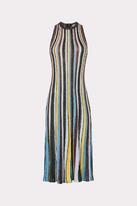 Multi Stripe Halter Knit Midi Dress