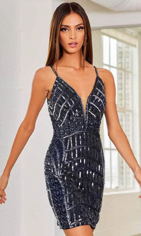 SCALA 60310 - V-Neck Sequin Cocktail Dress