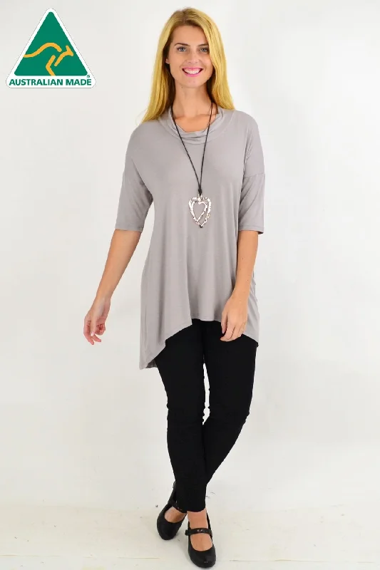 Taupe Bamboo Hi Low Tunic Top