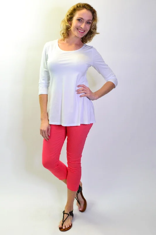 White Basic Bamboo 3/4 Sleeve Jersey Tunic Top