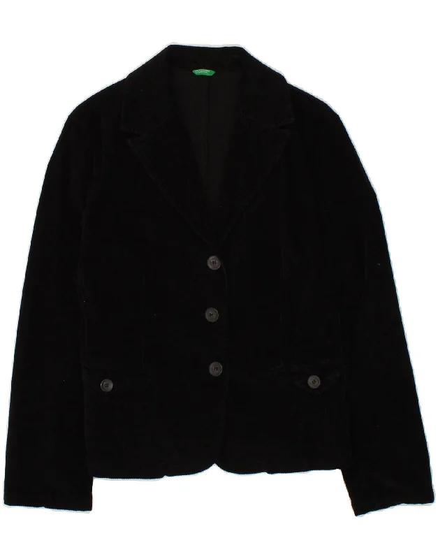 BENETTON Womens 3 Button Corduroy Blazer Jacket IT 46 Large Black Cotton